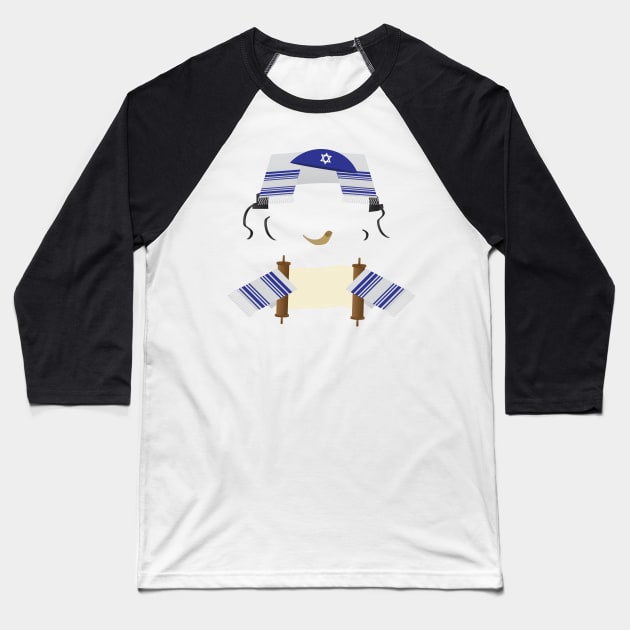 Funny Jewish design - Tallit, kippah, Torah scroll, Tefillin Baseball T-Shirt by sigdesign